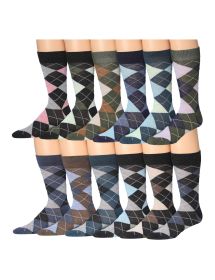 JAMES FIALLO Men's 12-Pairs Heathered Colored Argyle Colorful