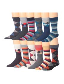 JAMES FIALLO Men's 12-Pairs Novelty Fashion Argyle Colorful Patterned
