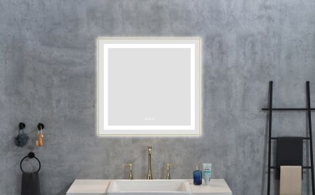 30 x 28 Inch LED Bathroom Mirror with Front and Backlight, Wall Mounted Vanity Mirror with Aluminum Frame, Anti-Fog, Memory, 3 Colors