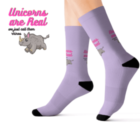 Unicorns Are Real Rhino Print Funny Novelty Socks (size: S)