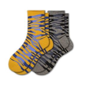 Sierra Socks Zebra Pattern Hi Anklet Casual Cotton Womens 2 Pair Socks (Color: Apricot, Dk.gray)