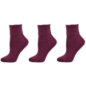 Classic Ribbed Single Cuff Pima Cotton 3 Pairs School Uniform Socks (Color: Maroon, size: medium)