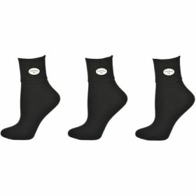 Classic Ribbed Single Cuff Pima Cotton 3 Pairs School Uniform Socks (Color: Black, size: large)