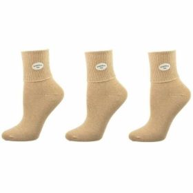 Classic Ribbed Single Cuff Pima Cotton 3 Pairs School Uniform Socks (Color: Khaki, size: large)