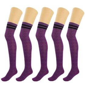 5 Pairs Over Knee Thigh High Cotton Socks for Women Warm Boot Leg (Shoe Size: 5-10, Color: Purple)