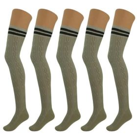 5 Pairs Over Knee Thigh High Cotton Socks for Women Warm Boot Leg (Shoe Size: 5-10, Color: Khaki)
