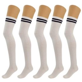 5 Pairs Over Knee Thigh High Cotton Socks for Women Warm Boot Leg (Shoe Size: 5-10, Color: Ecru)