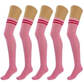 5 Pairs Over Knee Thigh High Cotton Socks for Women Warm Boot Leg (Shoe Size: 5-10, Color: Pink)