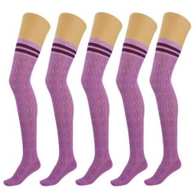 5 Pairs Over Knee Thigh High Cotton Socks for Women Warm Boot Leg (Shoe Size: 5-10, Color: Lilac)