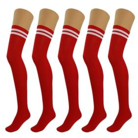 5 Pairs Over Knee Thigh High Cotton Socks for Women Warm Boot Leg (Shoe Size: 5-10, Color: Red)