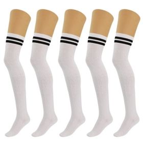 5 Pairs Over Knee Thigh High Cotton Socks for Women Warm Boot Leg (Shoe Size: 5-10, Color: White)
