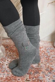 Hummingbird Knee High Socks (Color: Gray)