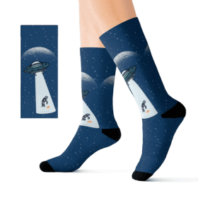 Alien Abduction with Pizza Fun Novelty Socks (size: L)