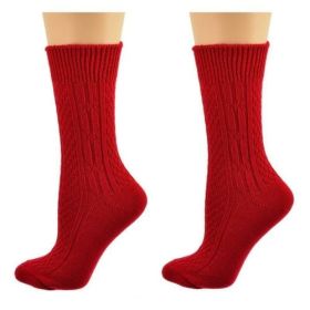 Classic Cable Knit Acrylic Crew Socks 2 pair pack (Color: Lipstick Red)