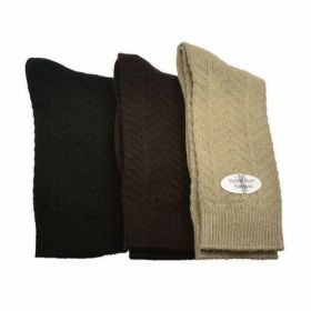 Chevron Pattern Medium Weight Bamboo Crew Socks 3 Pair Pack (Color: Assorted 3 (Khaki/Brown/Black))