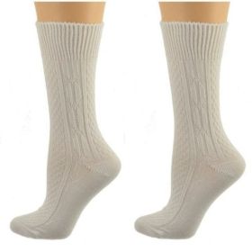 Classic Cable Knit Acrylic Crew Socks 2 pair pack (Color: White)