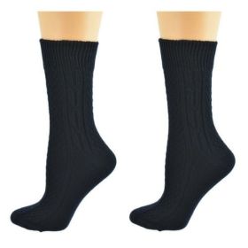 Classic Cable Knit Acrylic Crew Socks 2 pair pack (Color: Navy)