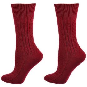 Classic Cable Knit Acrylic Crew Socks 2 pair pack (Color: Prescott Red)