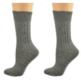 Classic Cable Knit Acrylic Crew Socks 2 pair pack (Color: Heather Gray)