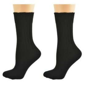 Classic Cable Knit Acrylic Crew Socks 2 pair pack (Color: Black)