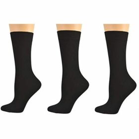 Women's Solid Color Bamboo Crew Socks - 3 Pairs (Color: Black)