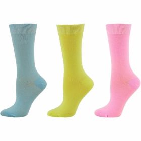 Women's Solid Color Bamboo Crew Socks - 3 Pairs (Color: Blue, Yellow, Pink)