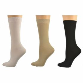 Women's Solid Color Bamboo Crew Socks - 3 Pairs (Color: Khaki, Black, White)