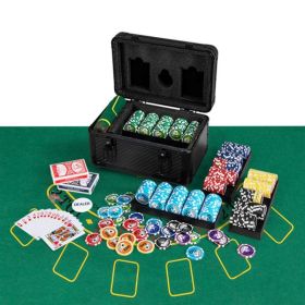 Texas Holdem Poker Chip Set for Use Family Recreations (Type: 600 Pieces, Color of Case: Black)